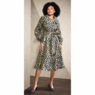 Kelcia Fit-and-Flare Jacquard Dress with Balloon Sleeves and Statement Collar, , large