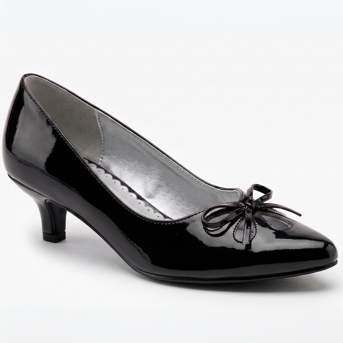 Midnight Velvet Cutout Bow Kitten Heel, Black Patent, large