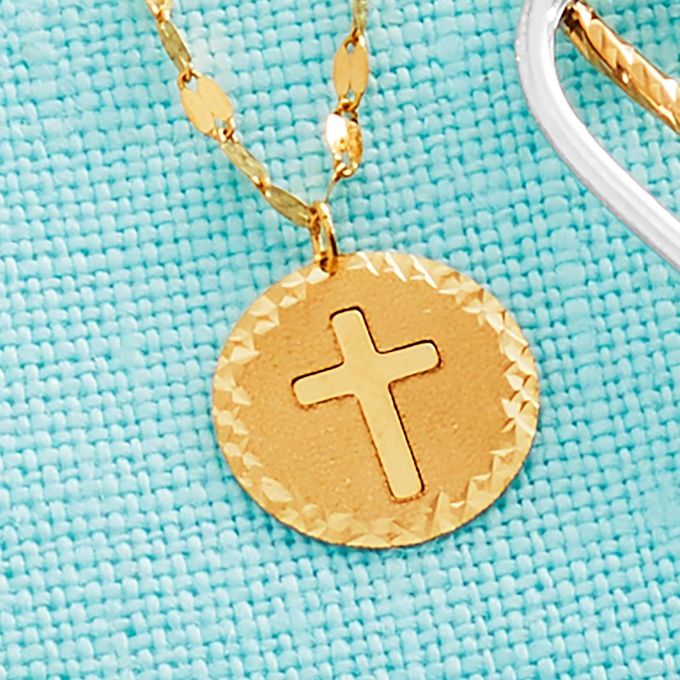 10K Gold Cross/Round Pendant, , large