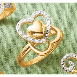 Diamond-Accented Heart Spinner Ring, , large