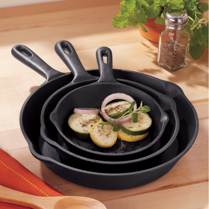 Choice 3-Piece Pre-Seasoned Cast Iron Skillet Set - Includes 8, 10 1/4,  and 12 Skillets