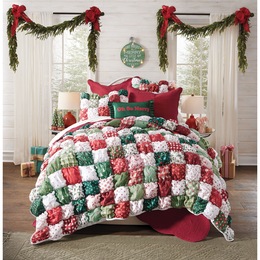 Holiday Oversized Puff Quilt, Sham and Pillow, , large