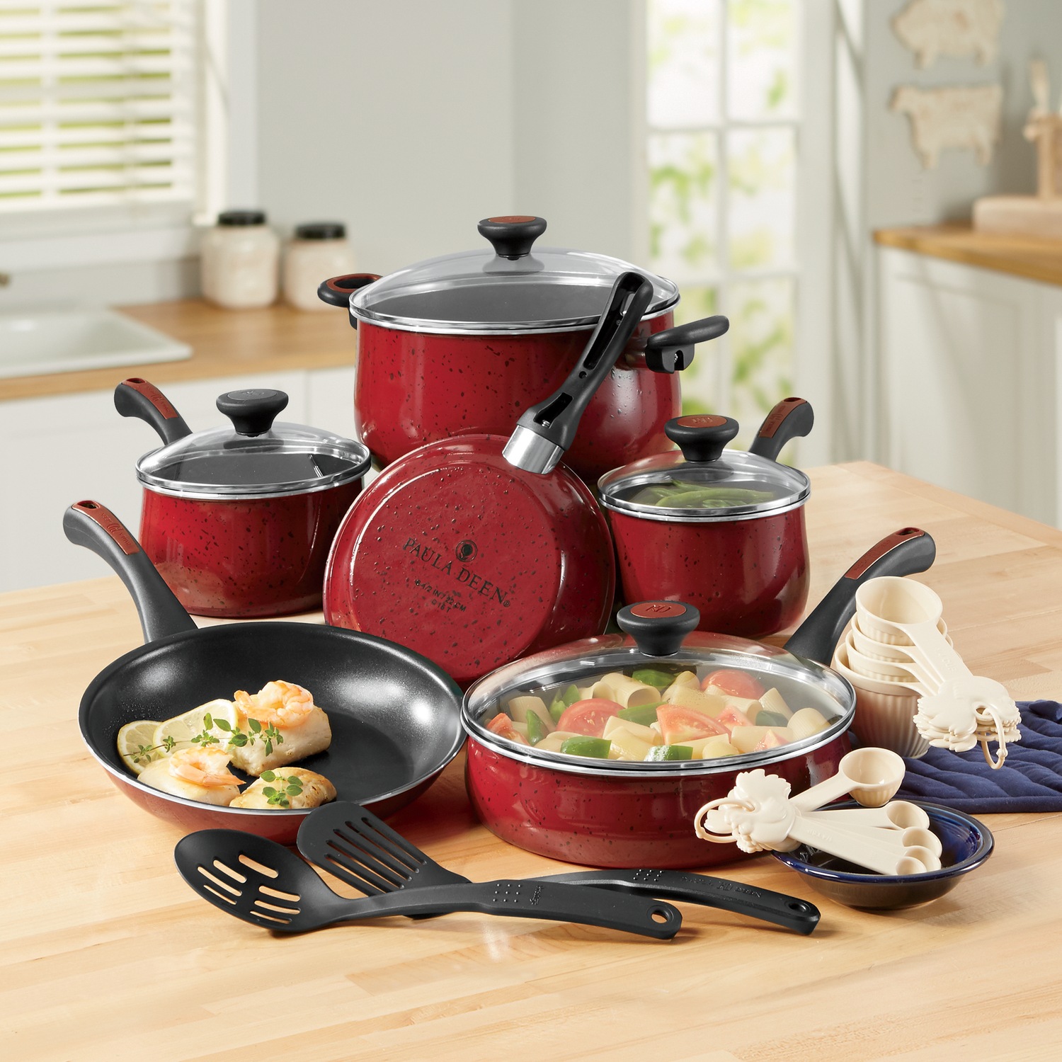 Paula Deen 21 Piece Riverbend Speckled Cookware Set Montgomery Ward