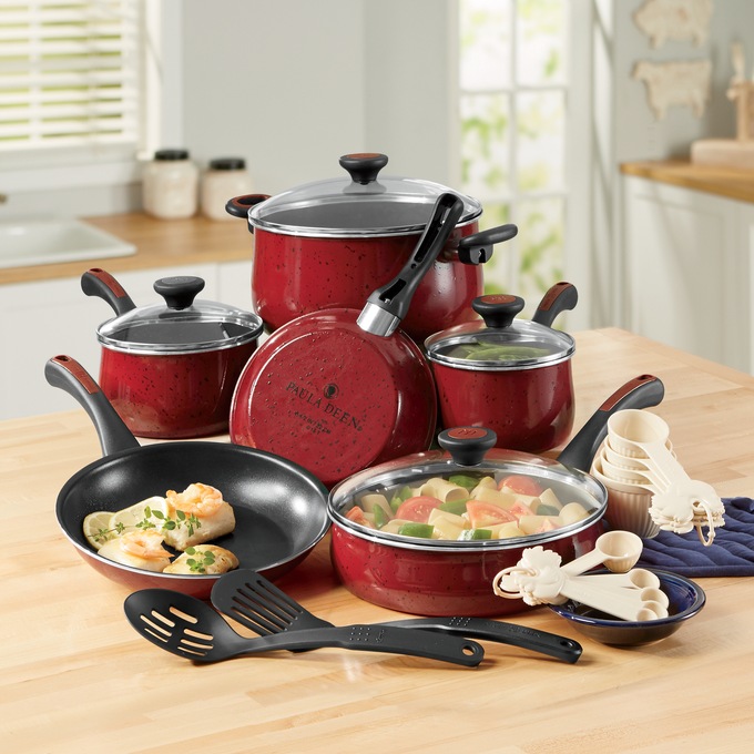 Paula Deen 21-Piece Riverbend Speckled Cookware Set | Montgomery Ward