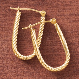 10K Gold Rope/Oblong Hoops, , large