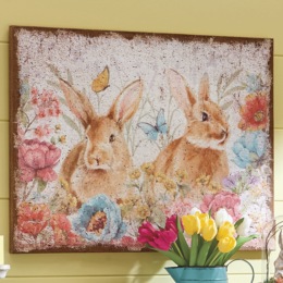 Spring Bunnies Burlap Wall Art, , large