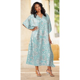Alluring Long Caftan with V-Neck, Ice Flow, large