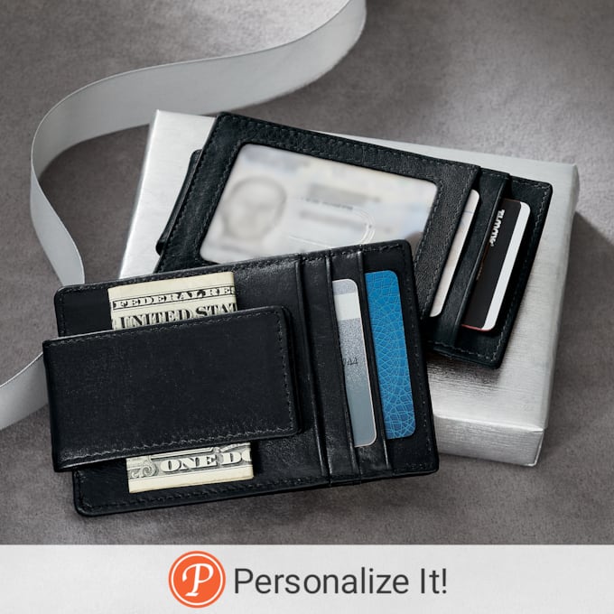 Personalized RFID Leather Money Clip Wallet, , large