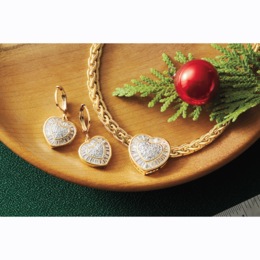 Diamond/Cubic Zirconia Heart Pendant &amp; Earrings - Buy Both and Save, , large