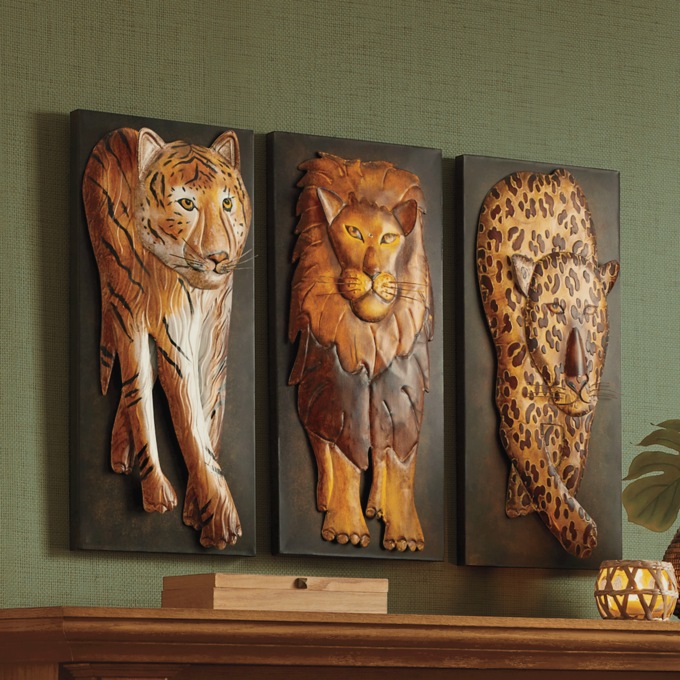 Set of 3 Wild Cats Wall Art, , large