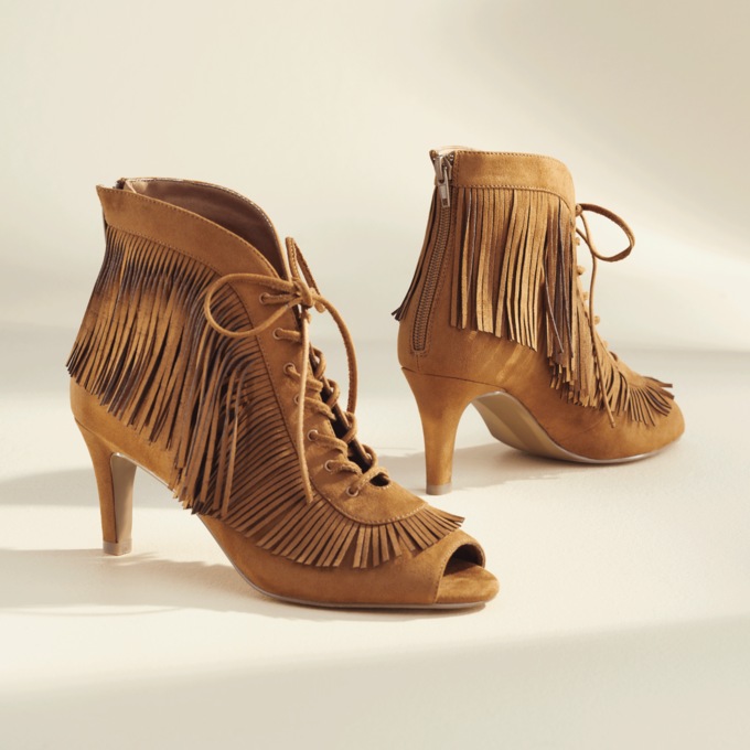 Midnight Velvet Fringe Open-Toe Shootie, , large