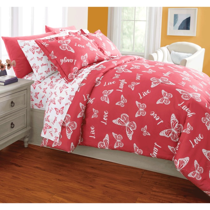 Butterfly Sentiments Down-Alternative Comforter, Fuchsia, large