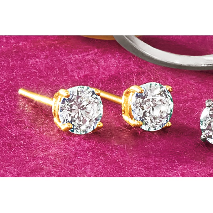 14K Gold Lab-Created Diamond Round Solitaire Post Earrings, , large