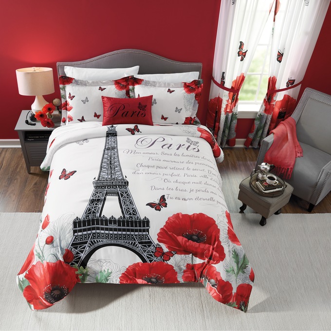 Paris Poppies Comforter Set and Decorative Pillow, , large