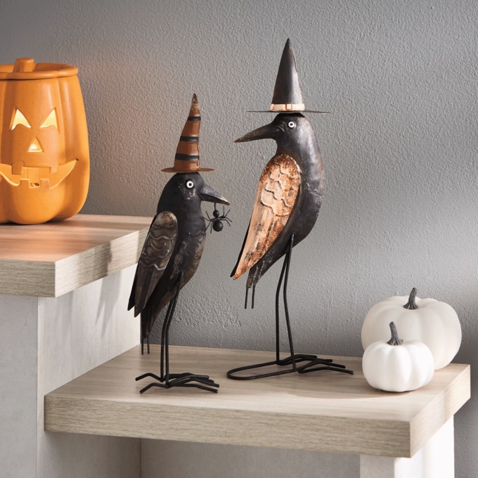 Set of 2 Metal Crows, Black, large