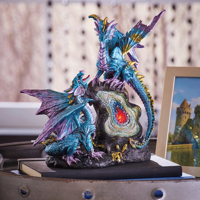 Dragons Figurine with Lit Geode, , large