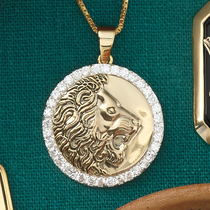 Men's Lion Cubic Zirconia Pendant, , large
