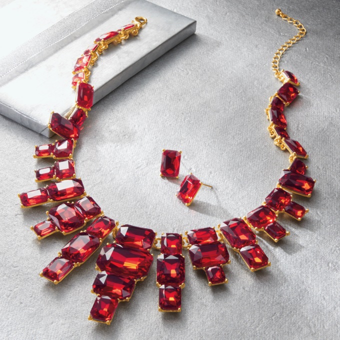 Emerald-Cut Crystal Necklace & Earring Set, , large