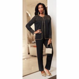 Rosellen 3-Piece Pant Set with Goldtone-Beaded Jacket and Tank, , large