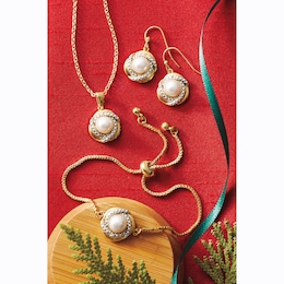 Faux-Pearl/Diamond Pendant, Bracelet &amp; Earring Set, , large