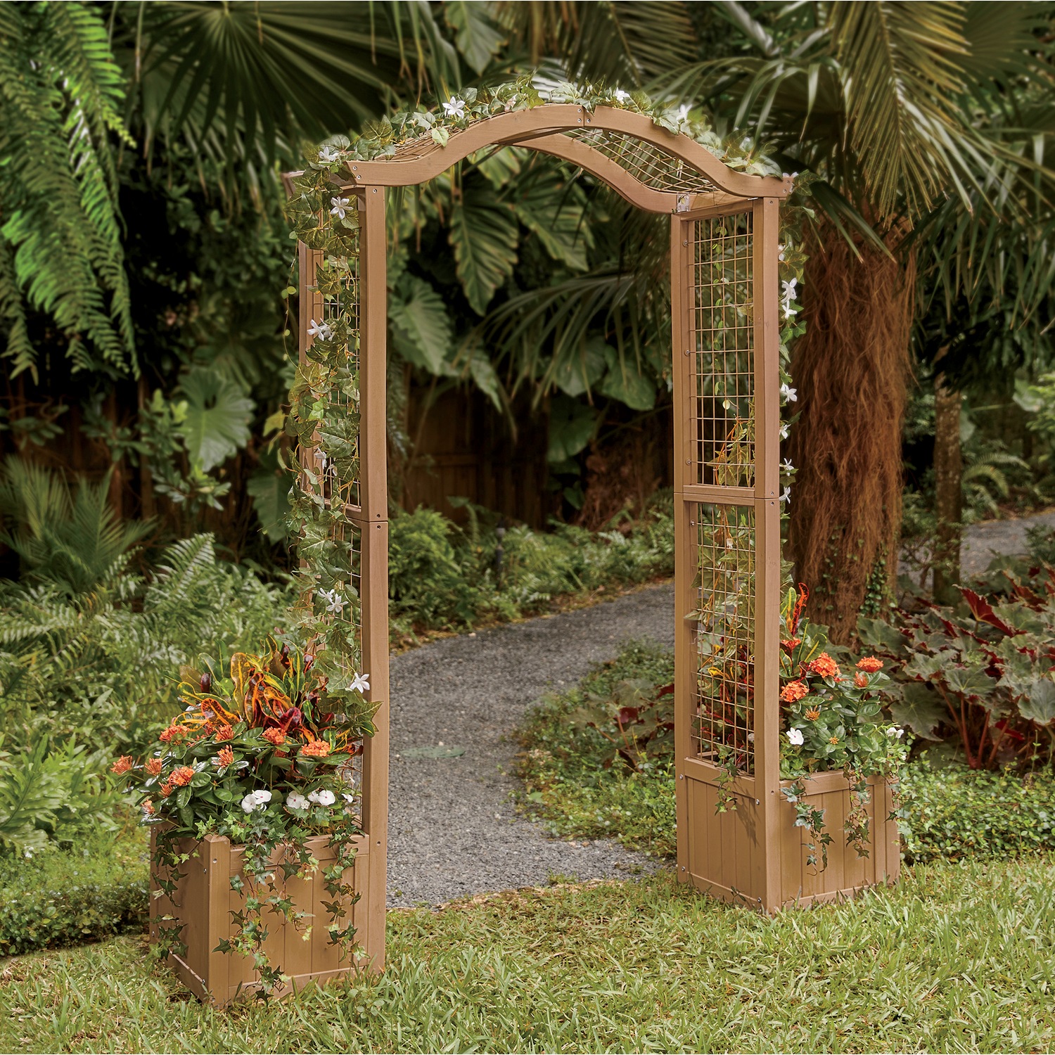 Wooden garden arch with seat sales