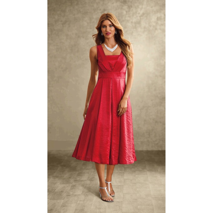 Elegant Fit-and-Flare Sparkling Jacket  Dress with 3/4 Sleeve, Red, large