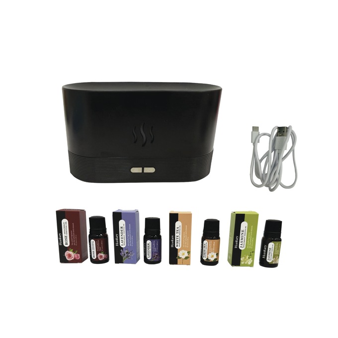 Aromatherapy Flame-Effect Diffuser with Color-Changing LEDS and Essential Oils, Black, large