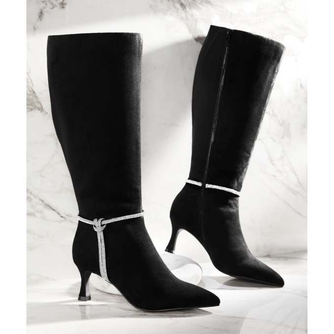 Rhinestone-Embellished Tall Boot for Women with Memory Foam and 2.75" Heel, , large