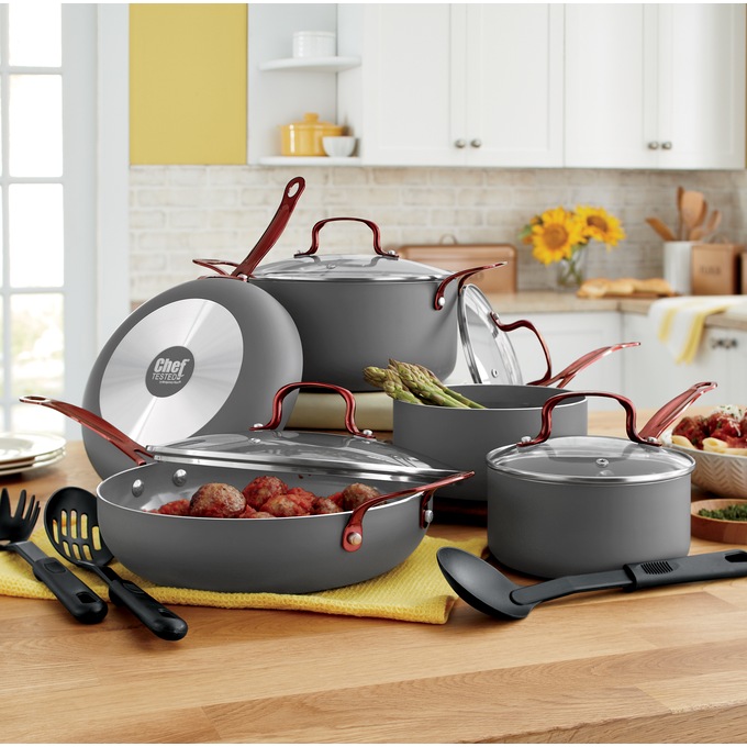 Chef Tested 12-Piece Metallic Handle Cookware Set, , large