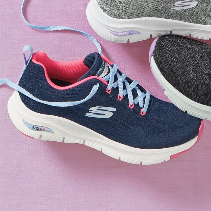 Skechers Women's Arch Fit Comfy Wave Lace-up, Navy Hot Pink, large