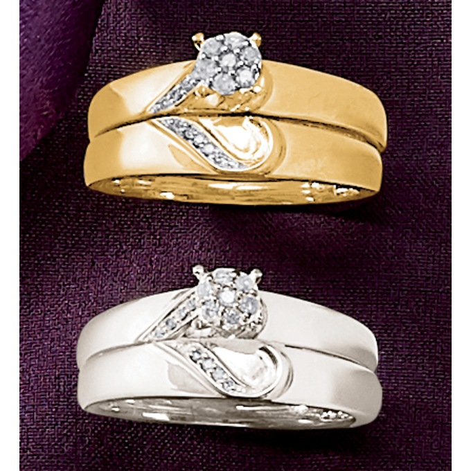 Diamond Round Cluster Swirl Bridal Set, , large