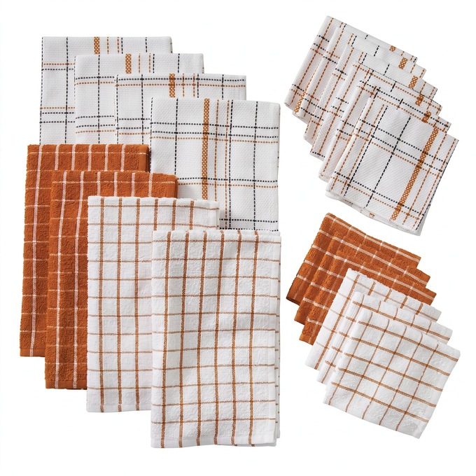 Color Connection 20-Piece Kitchen Towel Set in Absorbent Cotton, Sunset Orange, large