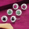 Gemstone 3-Pair Halo Stud Earring Sets, , large