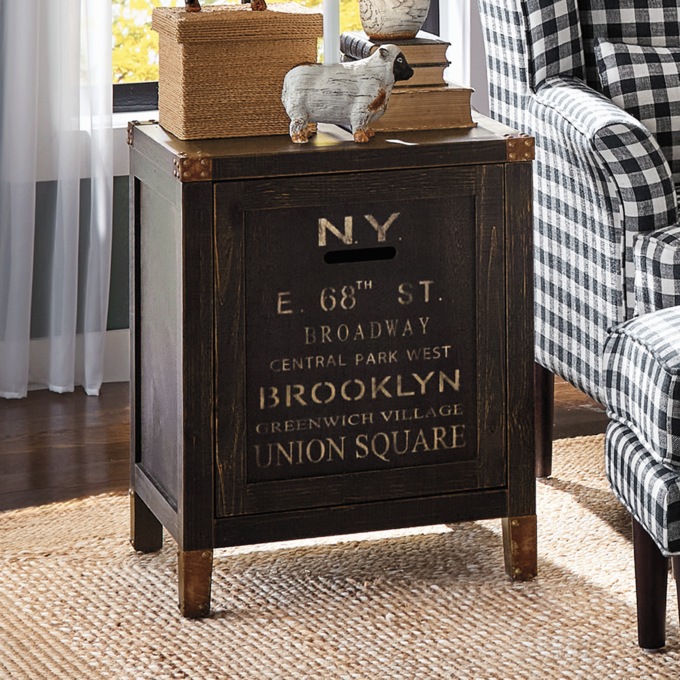 Rustic Industrial End Table, Black, large