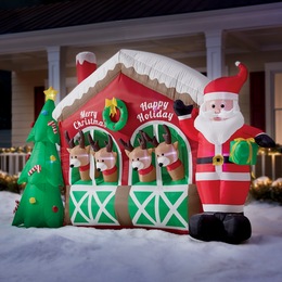 Inflatable Reindeer Stable with Santa, , large