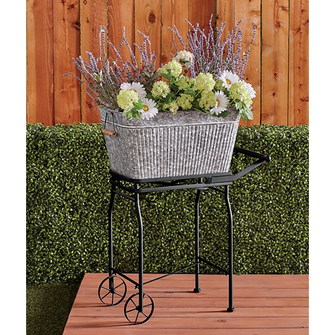 Galvanized Vintage Tub Planter, , large