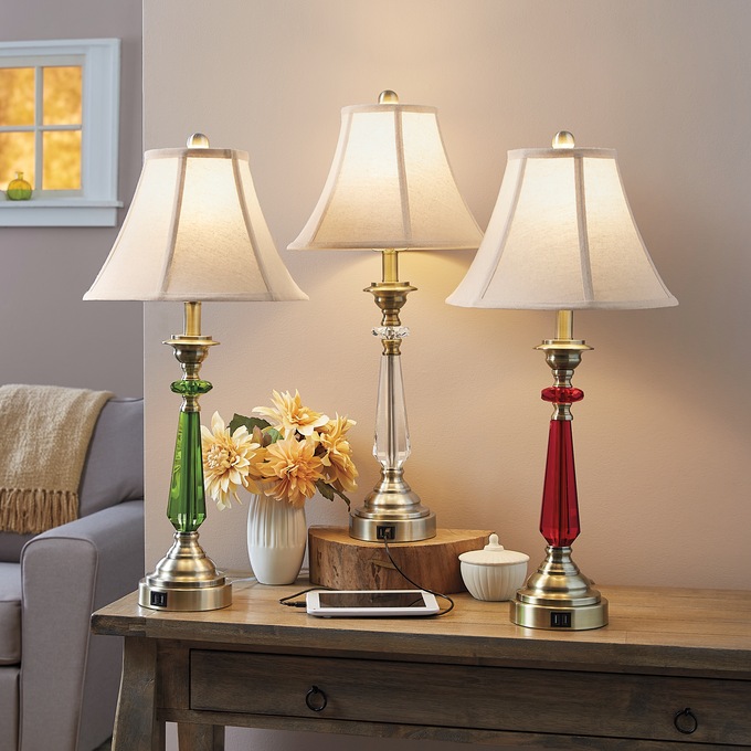 Annette Crystal Touch Lamp with USB Ports, , large