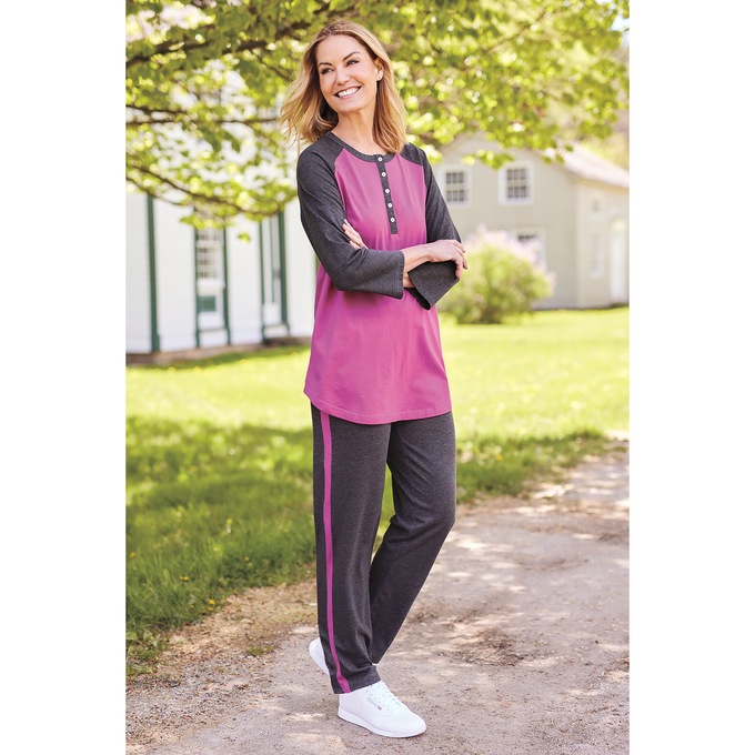 Women's Cotton Henley Baseball Top, , large