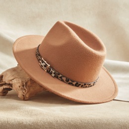 Leopard-Trim Flat-Brimmed Hat, , large