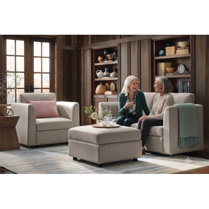 Harrison Sectional Armless Chair with Storage, Beige, large