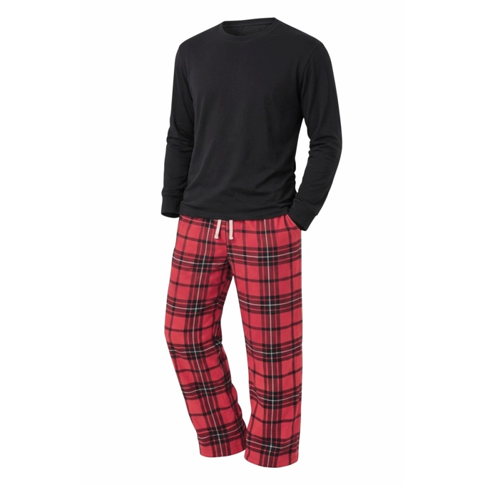 Value 2-Piece Men's PJ Set with Crew Top and Plaid Bottoms, , large
