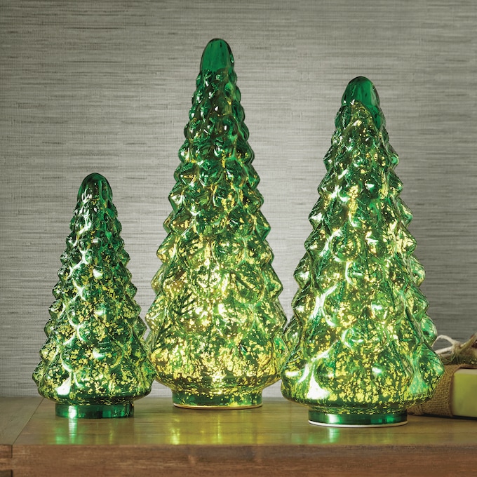 Set of 3 Lit Glass Trees, , large
