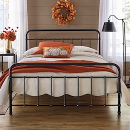 Leiden Black Wrought Iron Queen Platform Bed with Spindle Headboard, , large