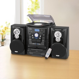 Jensen Music System with 3-Speed Turntable, Bluetooth, CD and Cassette, , large
