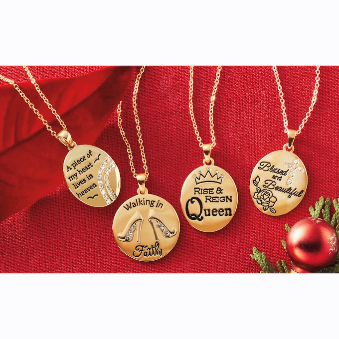 Goldtone Faith Round Pendant, , large