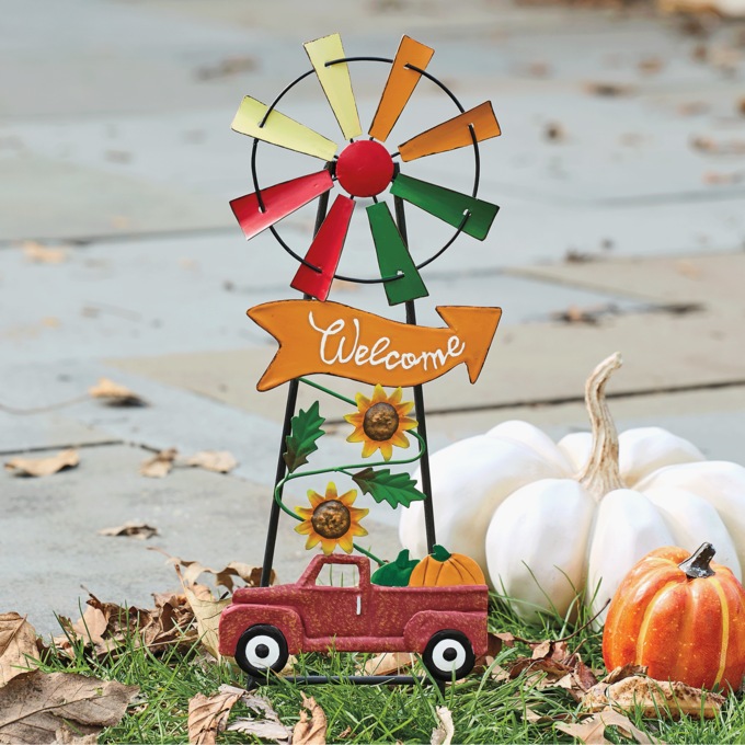 Fall Welcome Windmill Yard Stake, Multi, large