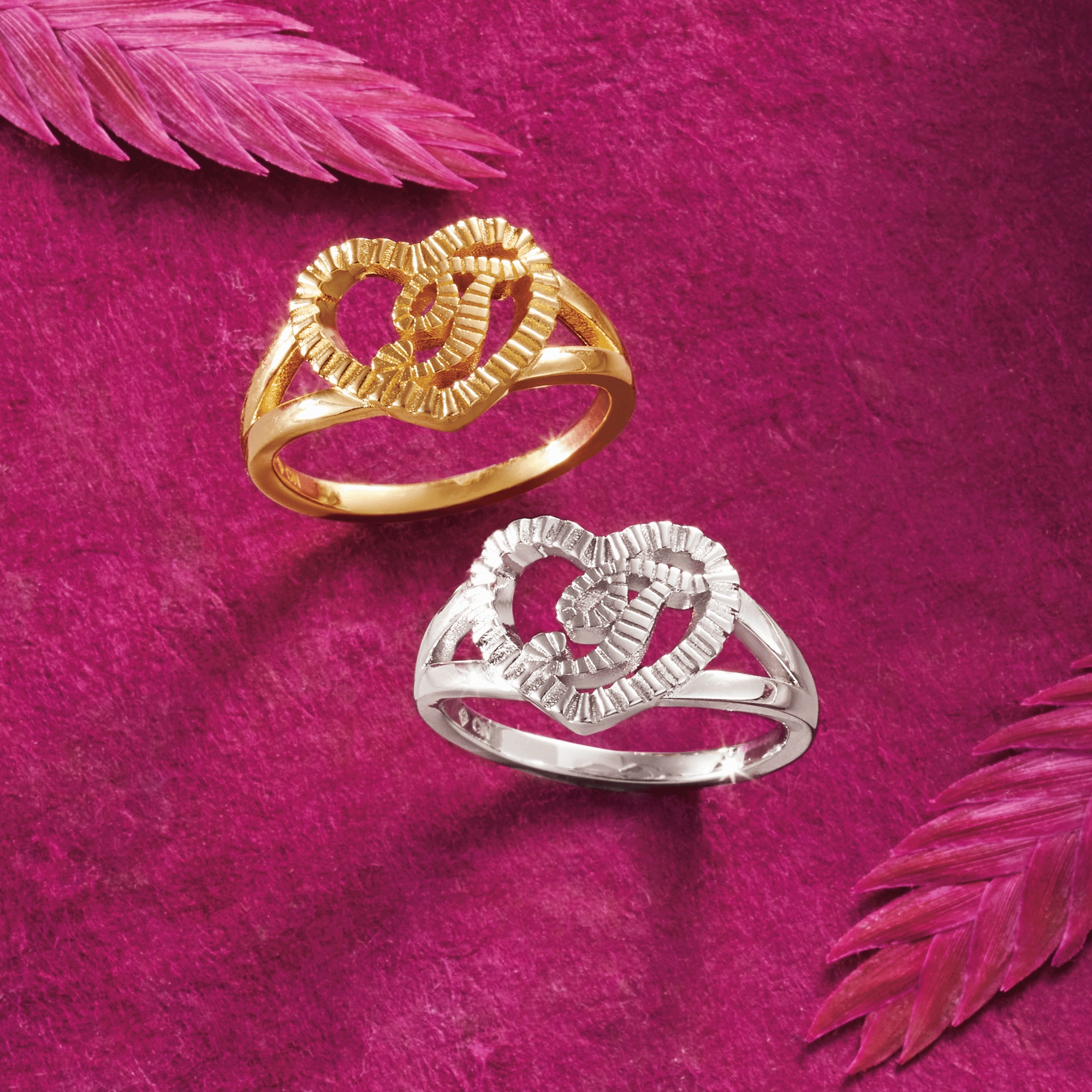 Personalized Initial Striated Heart Ring, , large