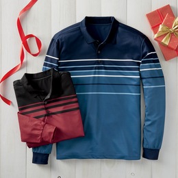 2-Pack of Men&amp;&#35;39;s Long Sleeve Striped Polos, , large