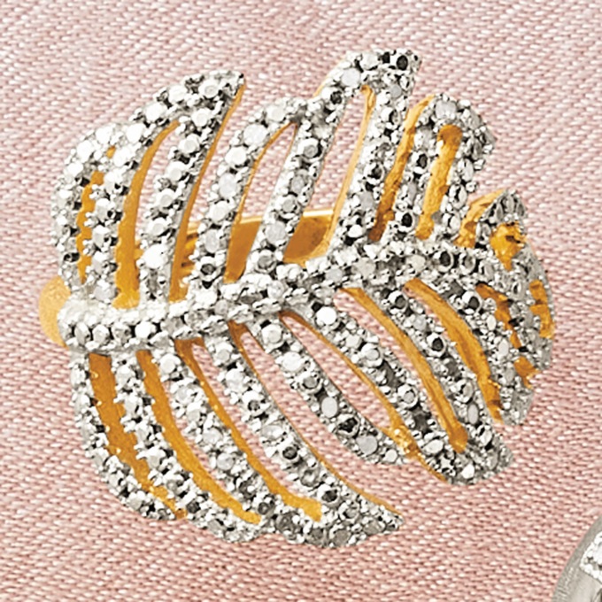 Diamond Leaf Ring, , large