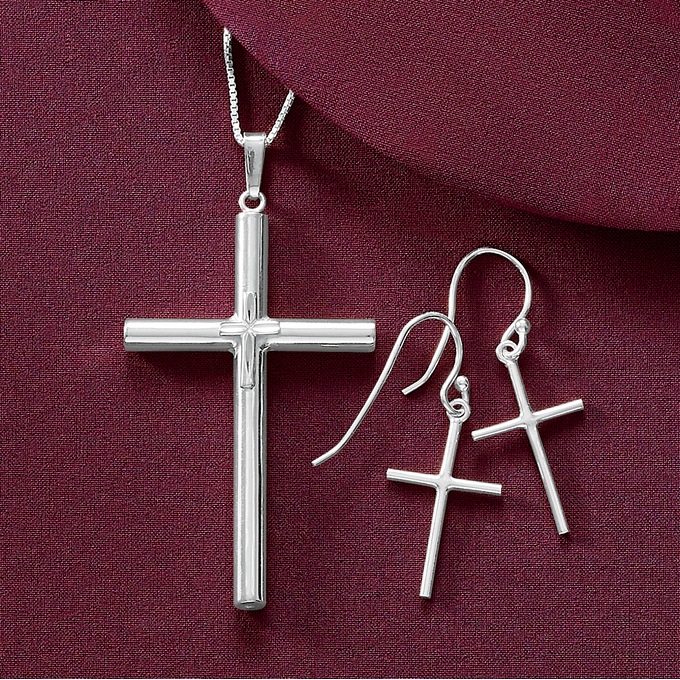 Cross Pendant and Earring Set, , large